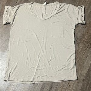 Casual Cream Women's Boyfriend Top V-Neck w/ cuffed sleeves and pocket